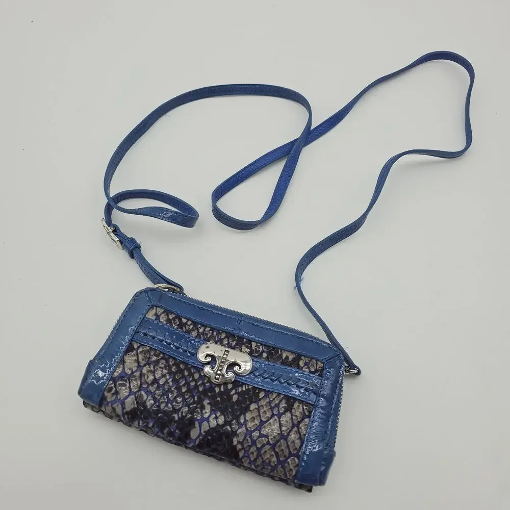 Brighton Renault Aristocrat Grey Embossed & Blue Patent Leather Wallet‎ Wristlet